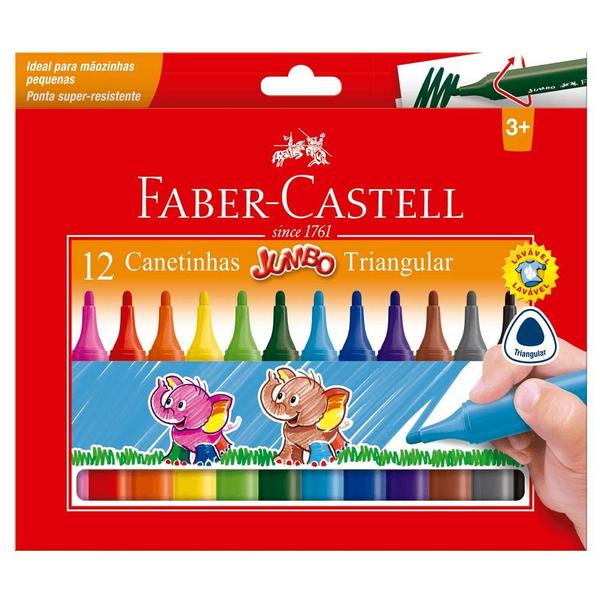 Imagem de Caneta Hidrográfica Triangular Jumbo com 12 Cores - Faber-Castell