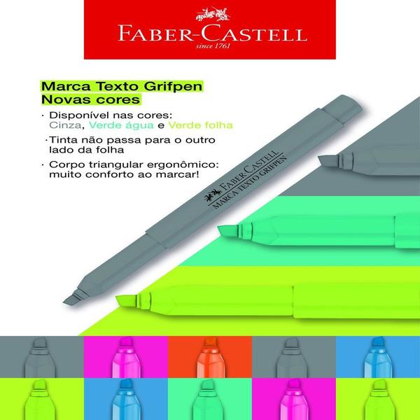 Imagem de Caneta Marca Texto  Faber-Castell Grifpen Cores Novas (Verde Água, Folha e Cinza) Unidade