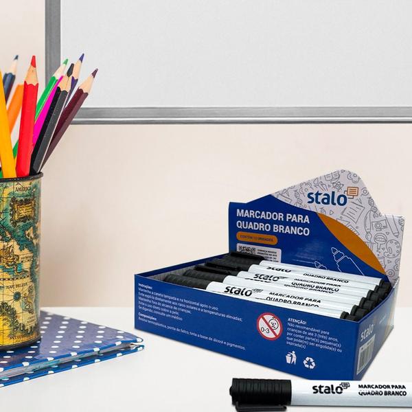 Caneta Marcador para Quadro Lousa Branco caixa com 12 unidades Stalo Imagem de Caneta Marcador para Quadro Lousa Branco caixa com 12 unidades Stalo