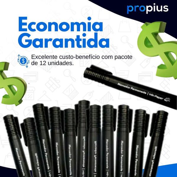 Imagem de Caneta Marcador Permanente Com 12 Unidades Clássico Plástico Vidro Metal Papelaria Multiuso Superfícies Diversas