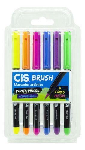 Imagem de Caneta Marcador Pincel Brush Pen Neon Aquarelável 6 Cores Cis