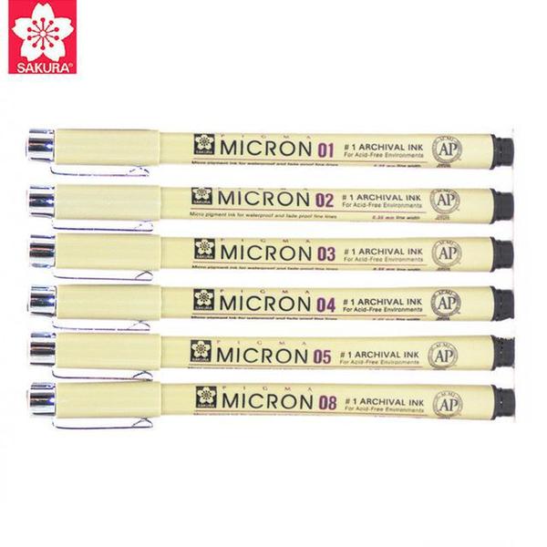 Imagem de Caneta Nanquim Pigma Micron Sakura Preta Kit C/6 Traços