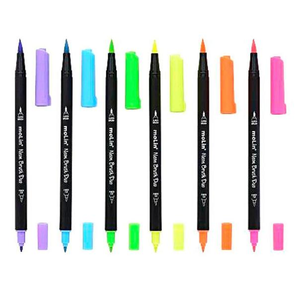 Imagem de Caneta Neon Brush Duo 6 Cores 2 Pontas - Molin