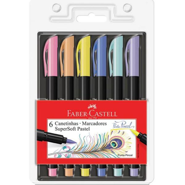 Imagem de Caneta Pincel Supersoft Brush Com 6 Cores Pastel - Faber-Castell