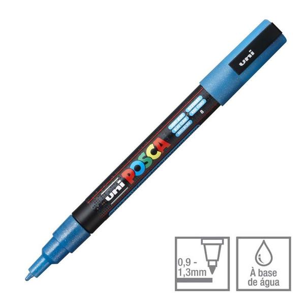 Imagem de Caneta Posca Marcador Uni-Ball PC-3ML Azul Claro Glitter 8