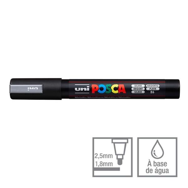 Imagem de Caneta Posca Marcador Uni-Ball PC-5M Prata 26