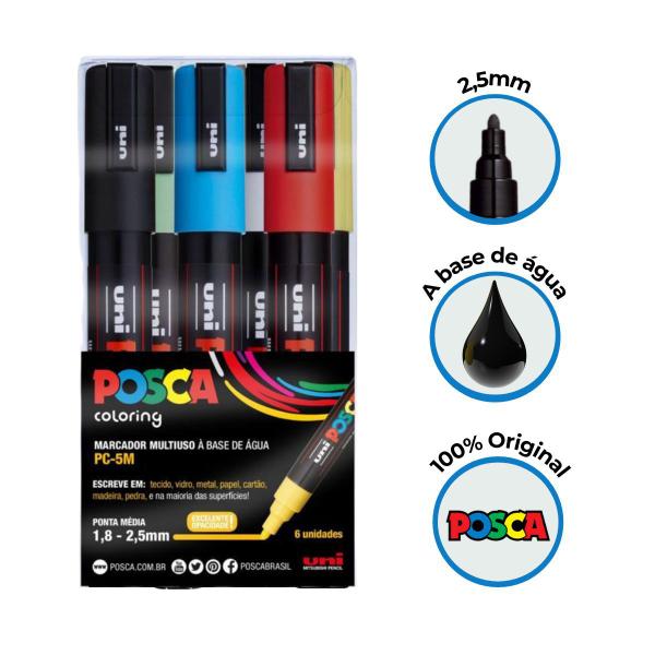 Imagem de Caneta Posca Pc-5M Ponta 2,5mm 6 Cores - Uniball