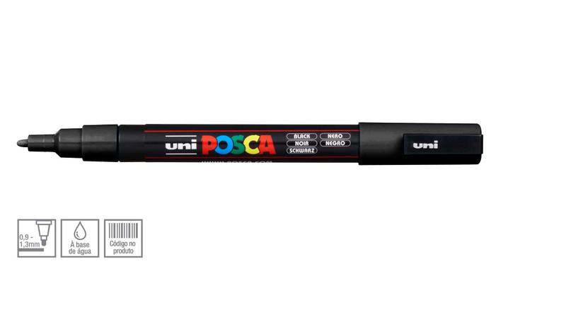 Imagem de Caneta Posca Uni Ball PC-3M Ponta Cónica Extra Fina em Poliéster 1,5 mm - Cor: Black