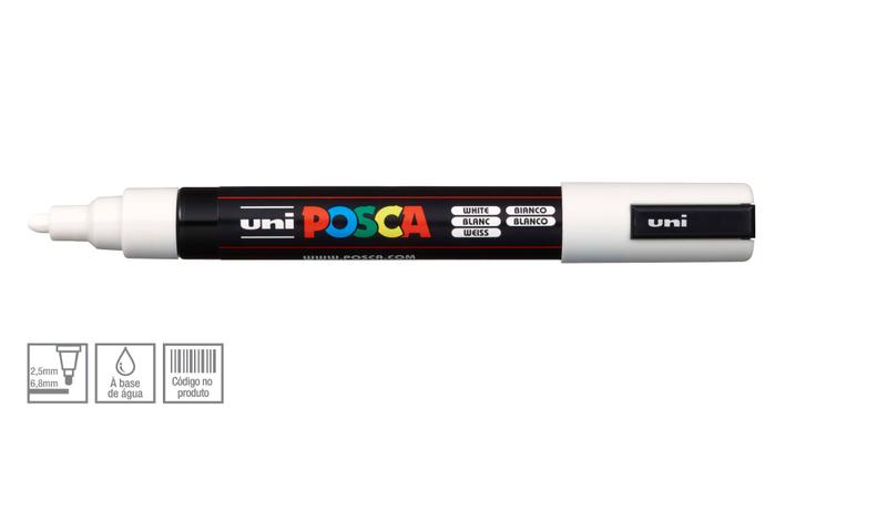 Imagem de Caneta Posca Uni Ball PC-5M Ponta Cónica Extra Média em Poliéster 2,5 mm - Cor: White