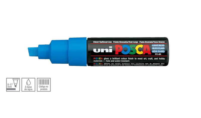 Imagem de Caneta Posca Uni Ball PC-8K Ponta Biselada Grossa de Acrílico 8 mm - Cor: Light Blue