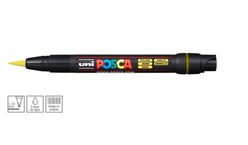 Imagem de Caneta Posca Uni Ball PCF-350 Ponta Pincel em Poliéster 0,1 à 10 mm - Cor: Yellow