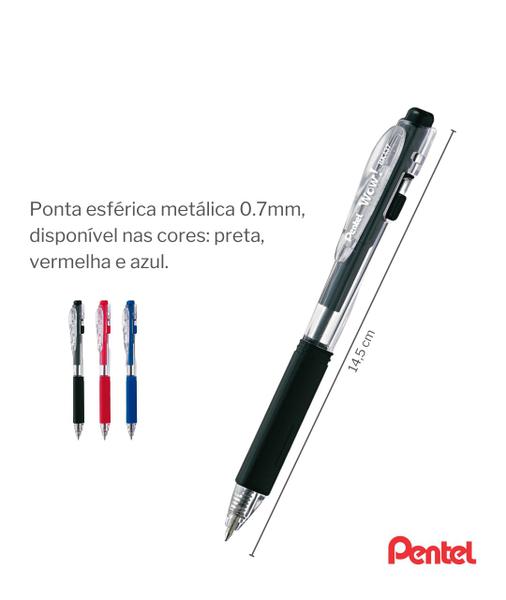 Imagem de Caneta Retrátil Pentel WOWCom Botão Lateral Ponta Média 0.7mm Cores Variadas