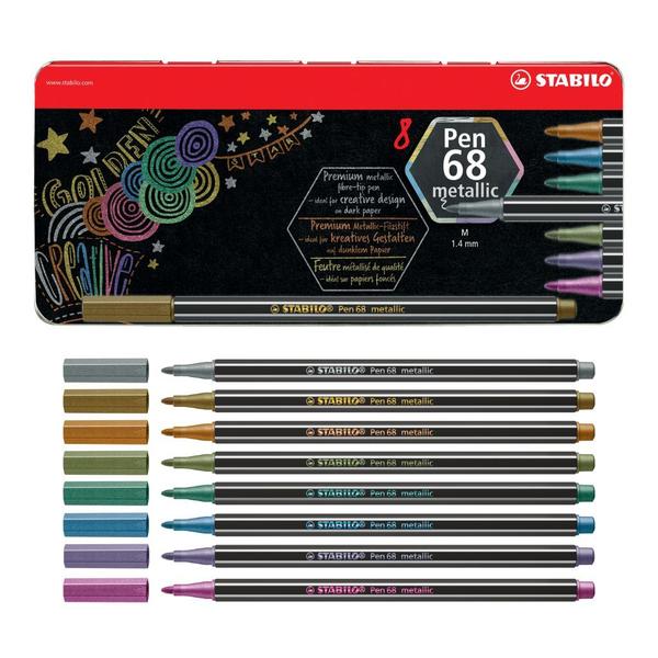 Imagem de Caneta Stabilo Pen 68 Metallic Hidrográfica Premium 8 cores