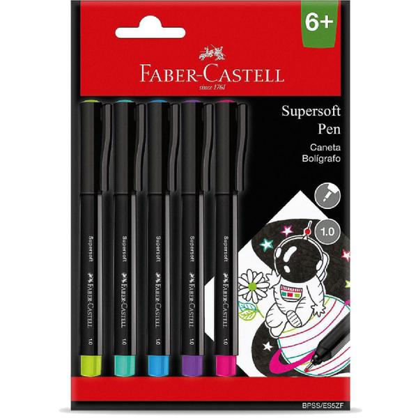 Imagem de Caneta SuperSoft Fabaer-Castell Ponta Hidrográfica 1.0 kit com 5 Cores 