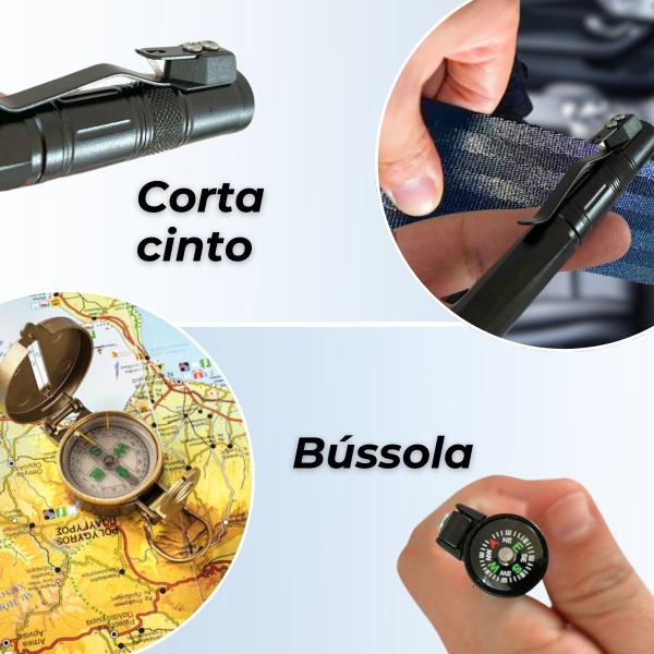 Imagem de Caneta Tática Multifuncional 6 Funções Bússola Faca e Mais