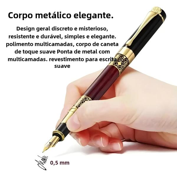 Imagem de Caneta Tinteiro Metálica Retrô - Elegante e com Tinta Substituível