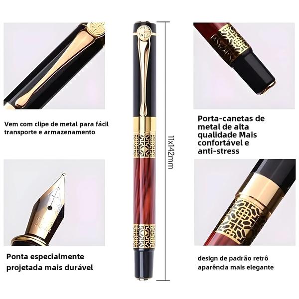 Imagem de Caneta Tinteiro Metálica Retrô - Elegante e com Tinta Substituível