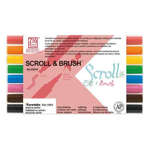 Imagem de Caneta Zig Kuretake Scroll & Brush 08 Cores Ponta Dupla