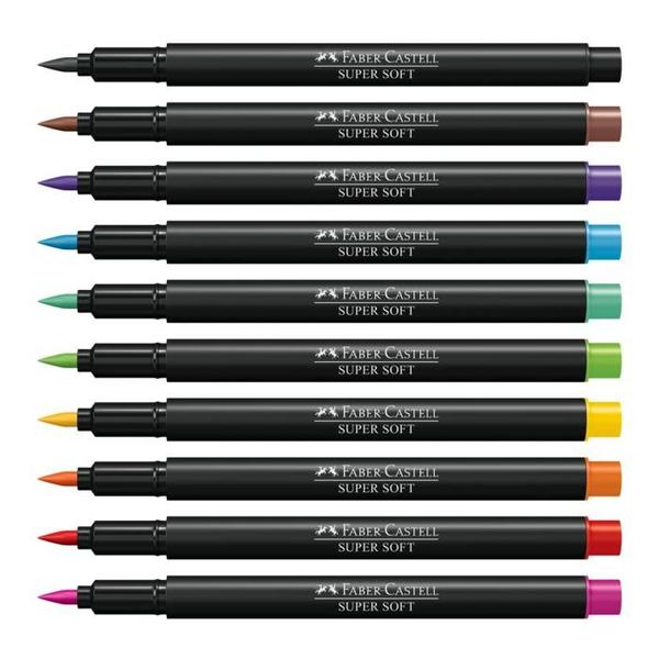 Imagem de Canetas Brush Pen Faber-Castell Supersoft com 10 Cores Ponta Pincel