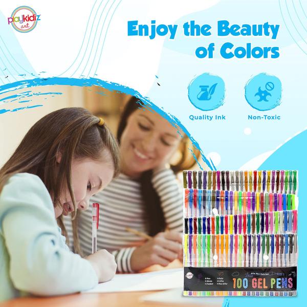 Imagem de Canetas de gel Playkidz, pacote com 100 pontas finas, coloridas para colorir