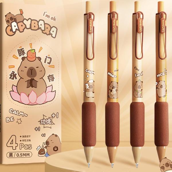 Imagem de Canetas de tinta gel MOZXIRZ Cute Retrátil Capivara de 0,5 mm, 4 unidades