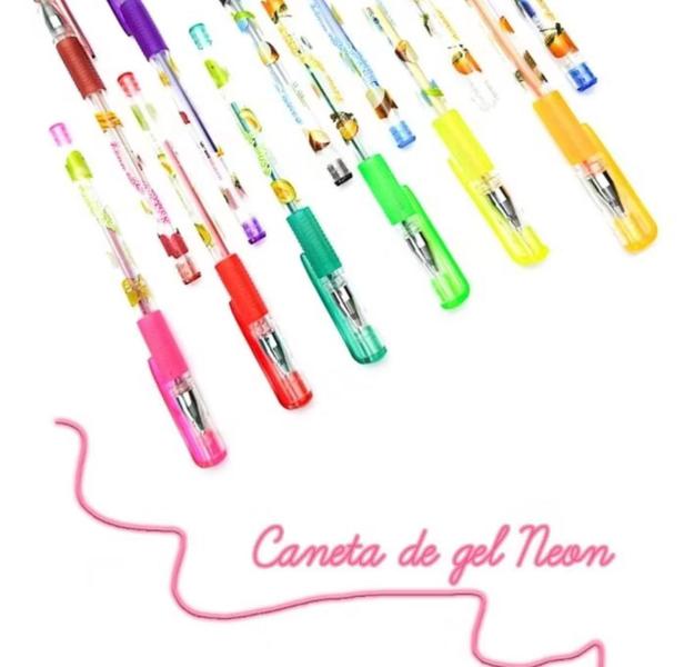 Imagem de Canetas Gel Cheirinho de Frutas Coloridas Perfumadas Glitter Neon Tons Pastel Kit com 12/24/36