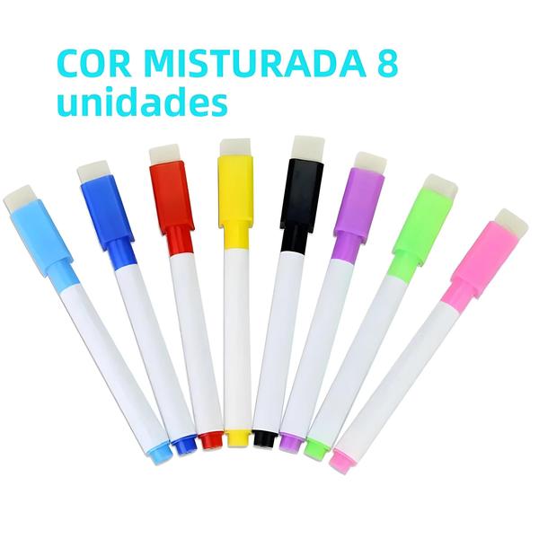 Imagem de Canetas Magnéticas Coloridas para Quadro Branco - Conjunto com 8 Peças e Borracha Embutida