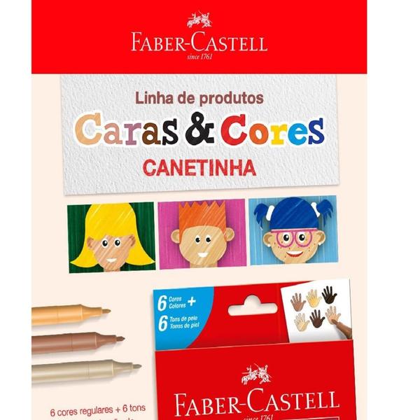 Imagem de Canetinha Hidrográfica Caras e Cores 6+6 Tons de Pele Faber Castell