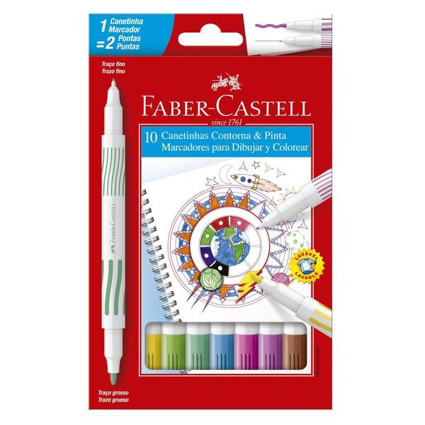 Imagem de Canetinha Hidrográfica Faber Castell Contorna&Pinta 10 Cores