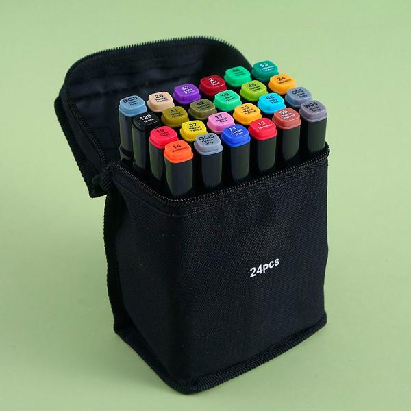 Imagem de Canetinha Kit 24 Unidades Cores Para Desenho Escolar e Profissional