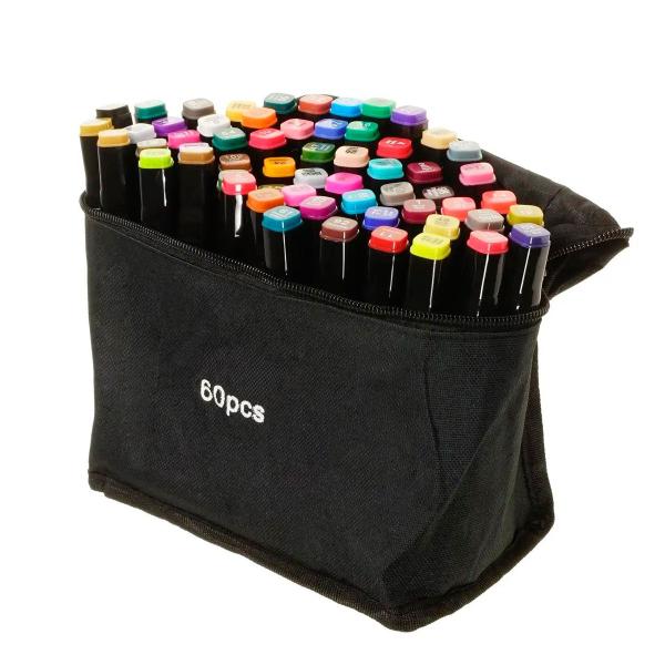 Imagem de Canetinha Kit 60 Unidades Cores Para Desenho Escolar e Profissional