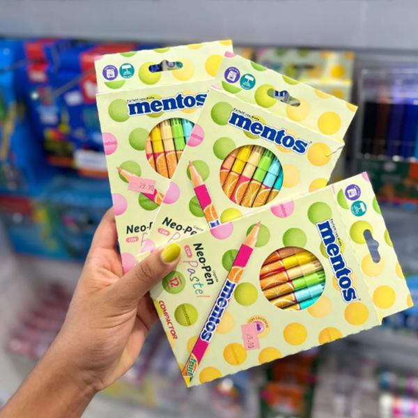 Imagem de Canetinha Mentos Lavavel 12 cores Cheiro de Frutas Compactor