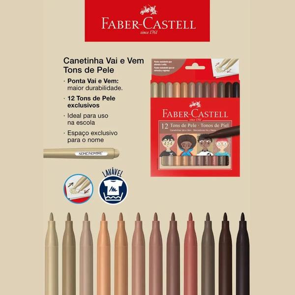 Imagem de Canetinha Tons de Pele Vai e Vem Faber Castell 12 cores