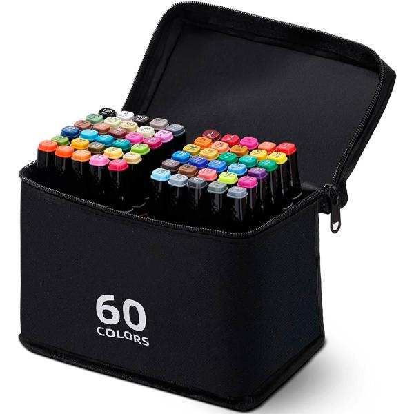 Imagem de Canetinhas Coloridas Kit 60 Unidades Estojo Escolar