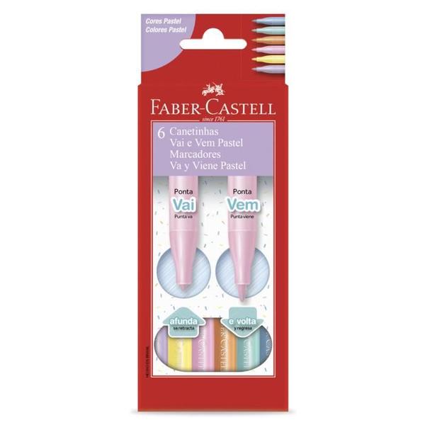 Imagem de Canetinhas Hidrocores com 6 Cores Tons Pastel Faber-Castell Vai e Vem