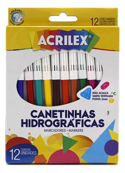 Imagem de Canetinhas Hidrograficas 12 Cores Acrilex - Pct c/ 12 Caixas