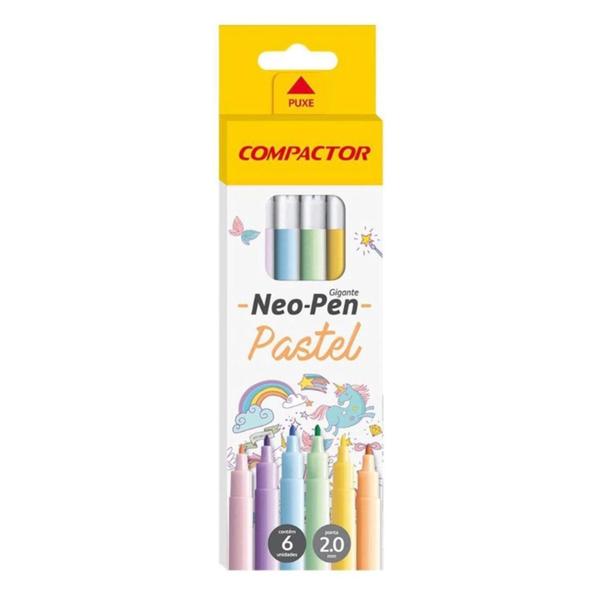 Imagem de Canetinhas Tons Pastel Neo Pen Gigante 6 Cores Lavavel - Compactor