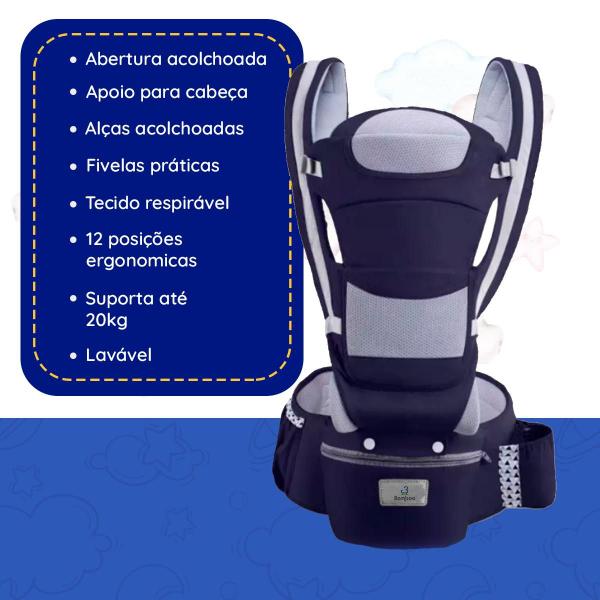 Imagem de Canguru Bolsa Carrega Bebe Ergonomico Conforto Passeio 12posições 3em1 até20kg