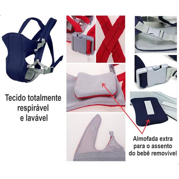 Imagem de Canguru Carrega Bebê 3,5Kg a 15kg Baby Bag Com Babador Azul Marinho