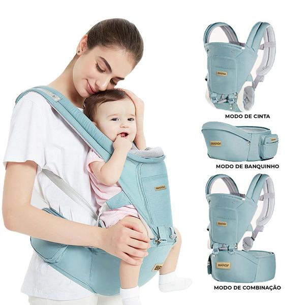 Imagem de Canguru Carregador de Bebê Ergonômico com Assento na Cintura Azul Celeste