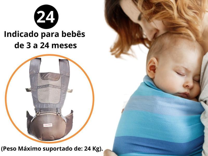 Imagem de Canguru Ergonômico Cinza 6 Posições Transporte P/ Bebês 6x1