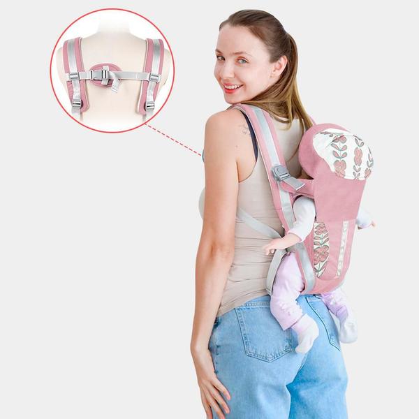 Imagem de Canguru Ergonômico Luxo Para Bebê Suporta até 20kg C/ Apoio de Cabeça Rosa