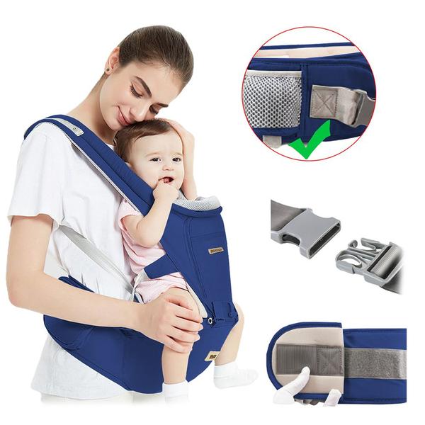 Imagem de Canguru para Bebe Ergonômico até 20Kg 12 Posições 3 Em 1 Azul Transporte Seguro Viagem Passeio