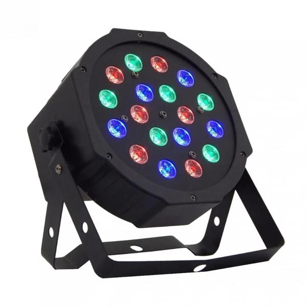 Imagem de Canhão de Luz PAR LED 18 LEDs Strobo 3 em 1 RGB Controle DMX para Festas e Eventos RO-2