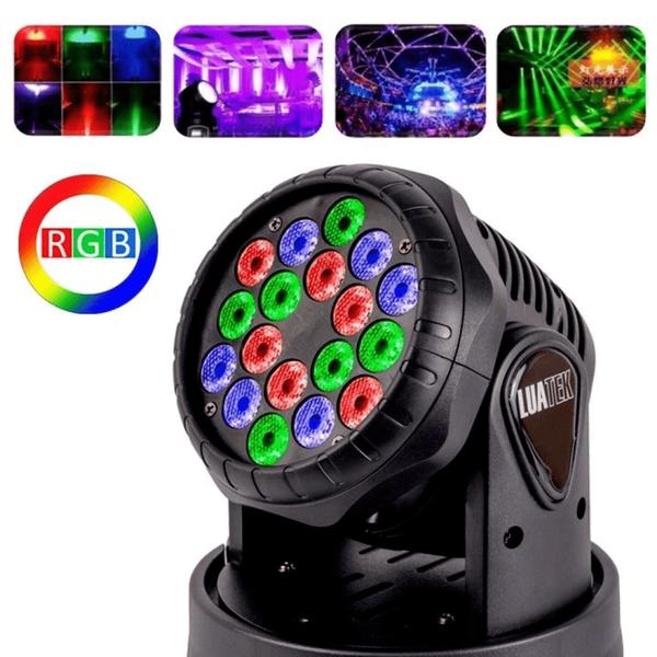 Imagem de Canhão Moving Head Potência 80W Cabeça Giratória 18 Leds Rgb Strobo LK294