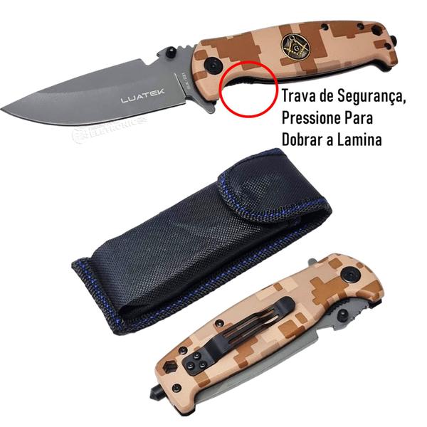 Imagem de Canivete de Bolso de Sobrevivência Camuflado Trava Liner Lock Pederneira Quebra Vidro SLKD02 SLKD021