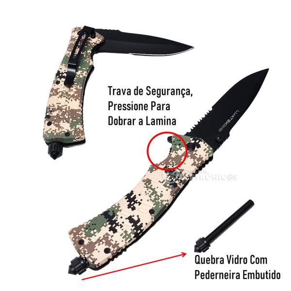 Imagem de Canivete de Bolso de Sobrevivência Camuflado Trava Liner Lock Pederneira Quebra Vidro SLKD02 SLKD021