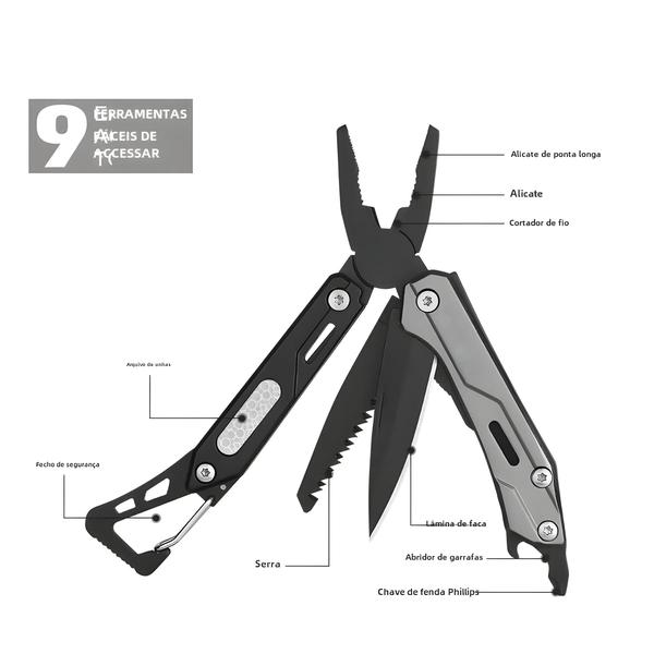 Imagem de Canivete Multiferramenta 9 em 1 de Aço Inoxidável com Alicate e Chave de Fenda
