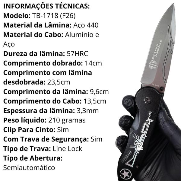 Imagem de Canivete Semiautomático Aço Inox   Ideal para Emergências 1736 SLKD20 TB1488 TB1612 TB1718