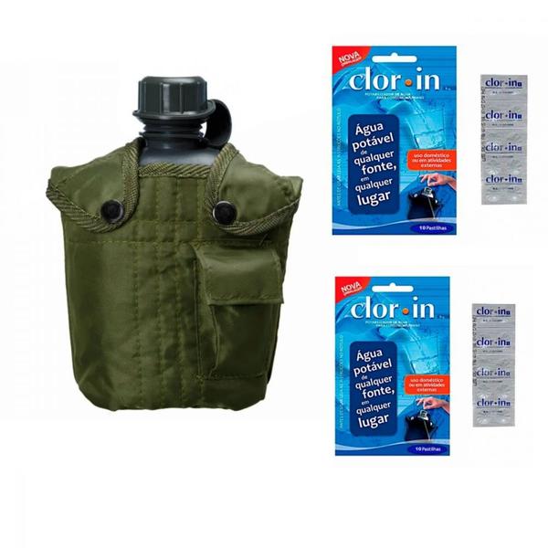 Cantil 950 Ml em Plastico + 20 Pastilhas Purificadoras para Agua de Consumo Kit Imagem de Cantil 950 Ml em Plastico + 20 Pastilhas Purificadoras para Agua de Consumo Kit